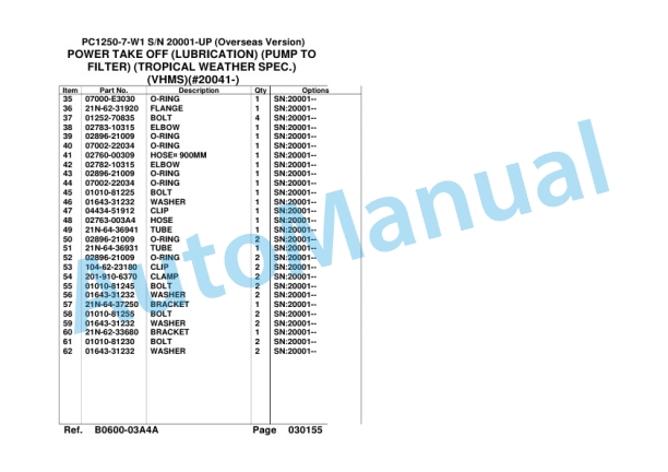 Komatsu PC1250-7-W1 Hydraulic Excavator Parts Manual SAA6D0LC-2