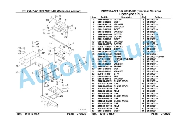 Komatsu PC1250-7-W1 Hydraulic Excavator Parts Manual SAA6D0LC-4
