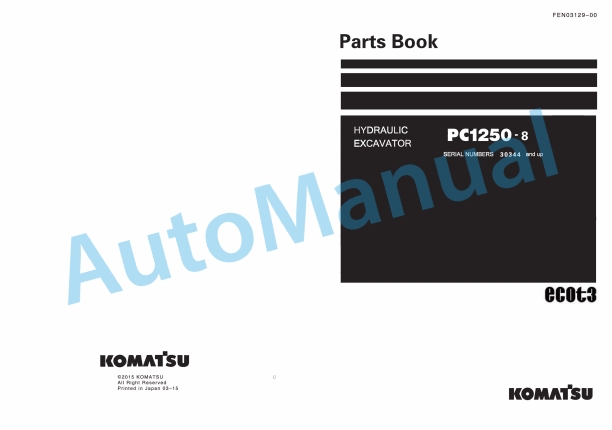 Komatsu PC1250-8 Hydraulic Excavator Parts Manual FEN03129-00