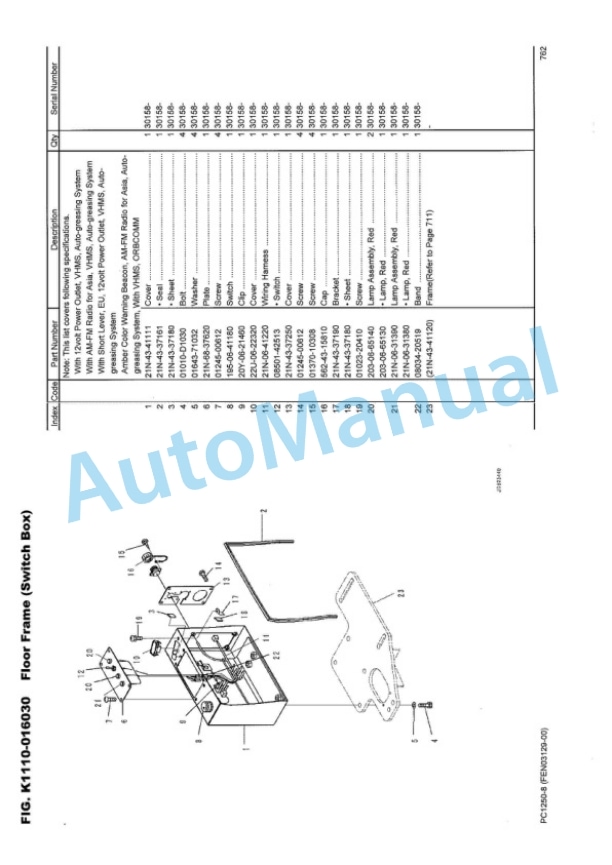 Komatsu PC1250-8 Hydraulic Excavator Parts Manual FEN03129-00-4