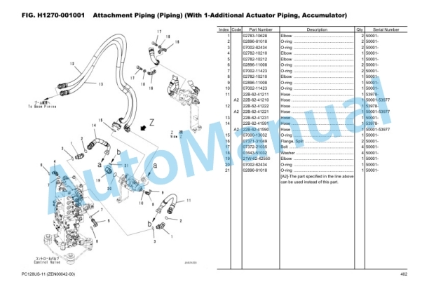 Komatsu PC128US-11 Hydraulic Excavator Parts Manual ZEN00042-00-3