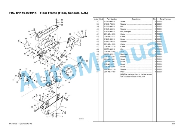 Komatsu PC128US-11 Hydraulic Excavator Parts Manual ZEN00042-00-4