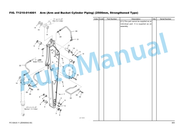 Komatsu PC128US-11 Hydraulic Excavator Parts Manual ZEN00042-00-5