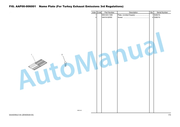 Komatsu PC128US-8, SAA4D95LE-5A Parts Manual ZEN00026-00-2