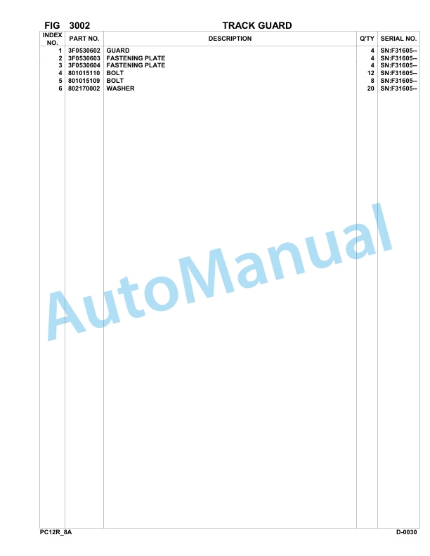 Komatsu PC12R-8 Hydraulic Excavator Parts Manual F31605-Up-2