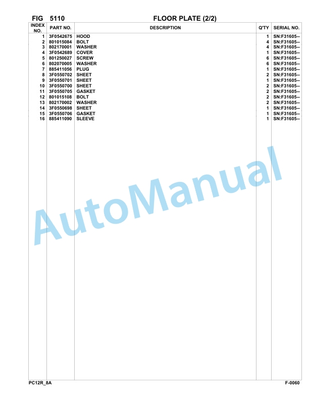 Komatsu PC12R-8 Hydraulic Excavator Parts Manual F31605-Up-3