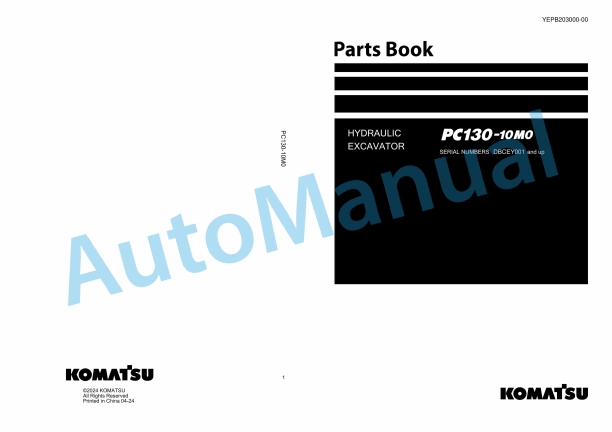 Komatsu PC130-10M0 Hydraulic Excavator Parts Manual YEPB203000-00
