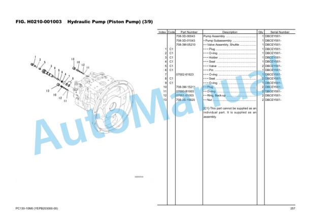 Komatsu PC130-10M0 Hydraulic Excavator Parts Manual YEPB203000-00-3