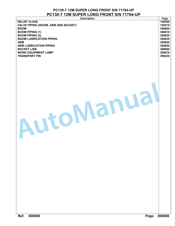 Komatsu PC130-7 12M Super Long Front Hydraulic Excavator Parts Manual 71764-UP