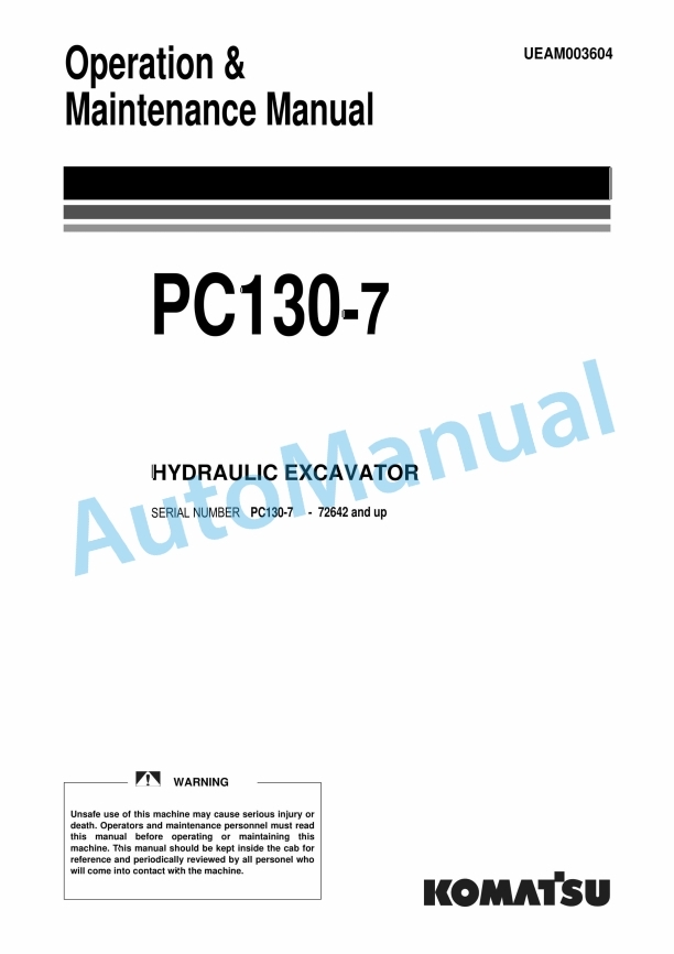 Komatsu PC130-7 Hydraulic Excavator Operation and Maintenance Manual UEAM003604