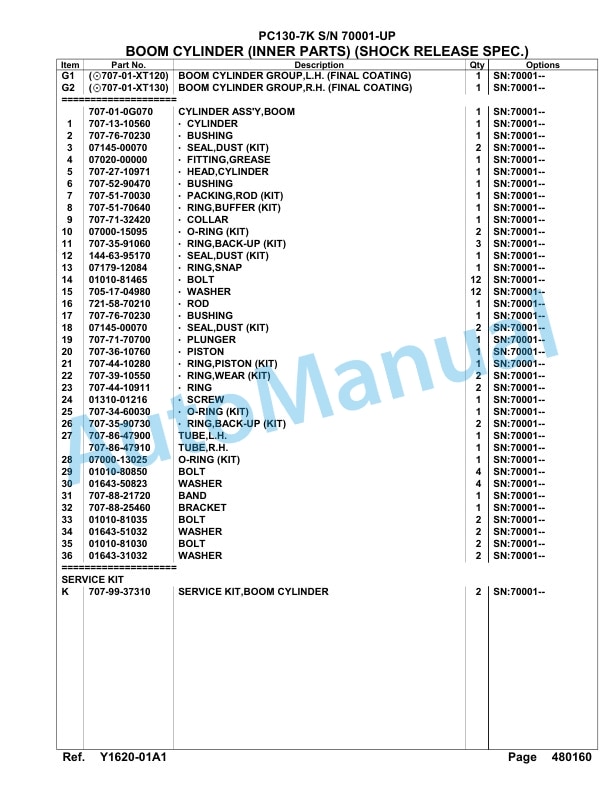 Komatsu PC130-7K Hydraulic Excavator Parts Manual SAA4D95U-5
