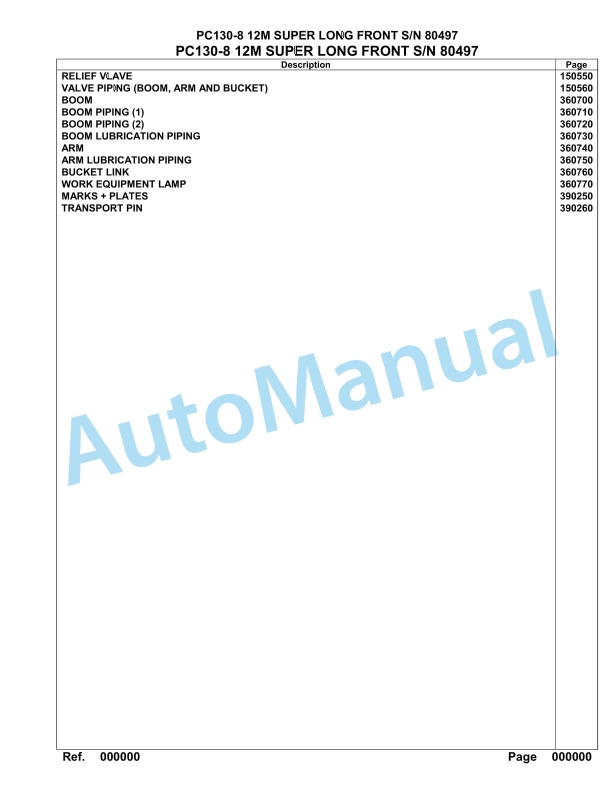 Komatsu PC130-8 12M Super Long Front Hydraulic Excavator Parts Manual 80497