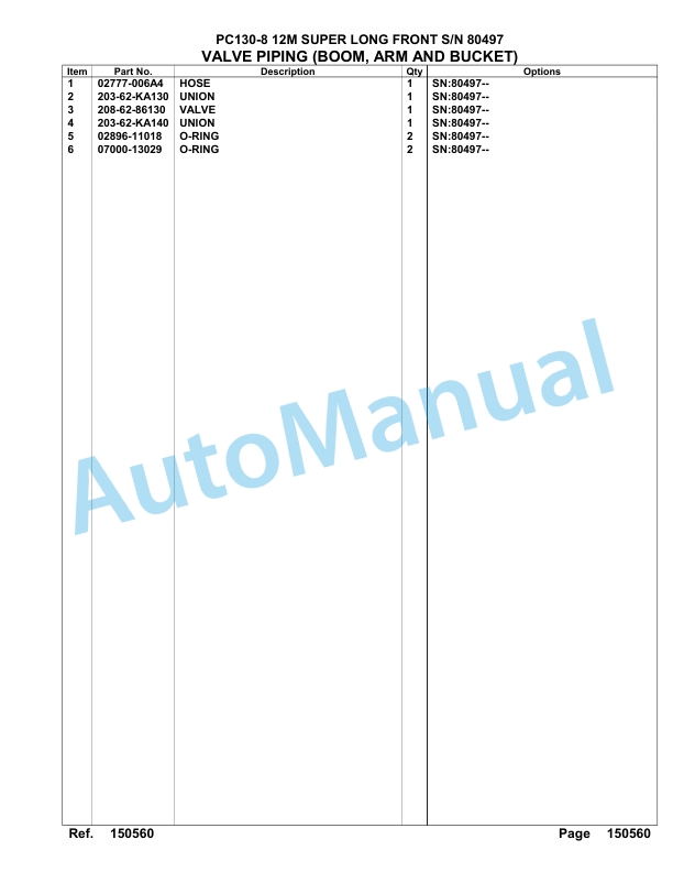 Komatsu PC130-8 12M Super Long Front Hydraulic Excavator Parts Manual 80497-2