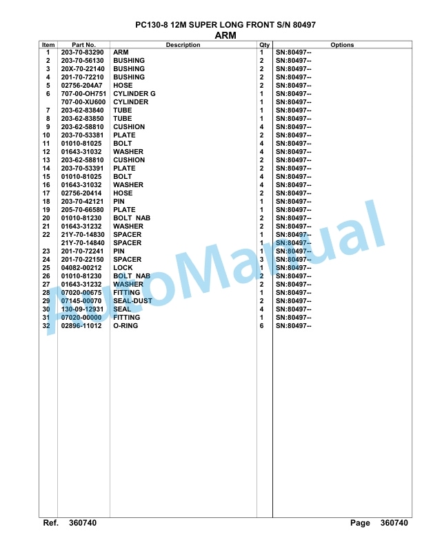 Komatsu PC130-8 12M Super Long Front Hydraulic Excavator Parts Manual 80497-4