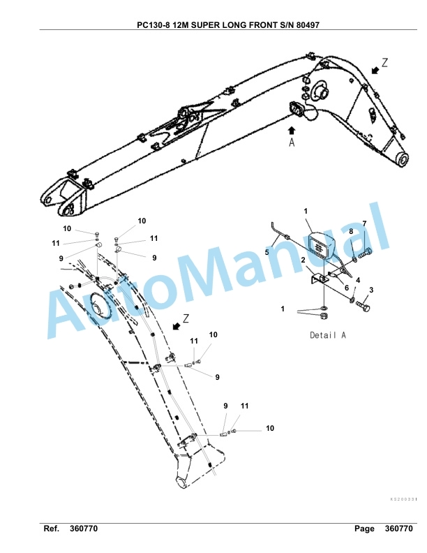Komatsu PC130-8 12M Super Long Front Hydraulic Excavator Parts Manual 80497-5