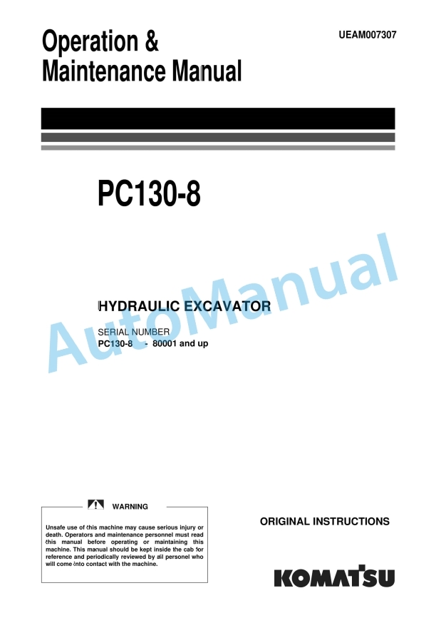 Komatsu PC130-8 Hydraulic Excavator Operation and Maintenance Manual UEAM007307