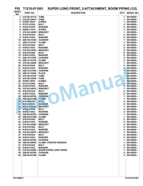 Komatsu PC130US-10 SLF Hydraulic Excavator Parts Manual F40003-UP-3
