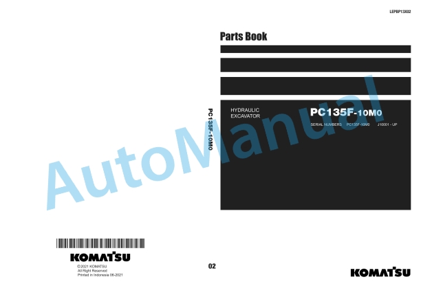 Komatsu PC135F-10M0 Hydraulic Excavator Parts Manual LEPBP13X02