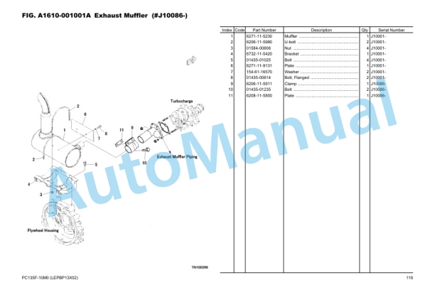 Komatsu PC135F-10M0 Hydraulic Excavator Parts Manual LEPBP13X02-2