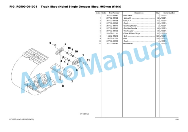 Komatsu PC135F-10M0 Hydraulic Excavator Parts Manual LEPBP13X02-5