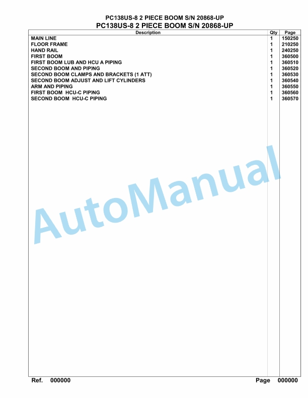 Komatsu PC138US-8 2 Piece Boom Hydraulic Excavator Parts Manual 20868-UP