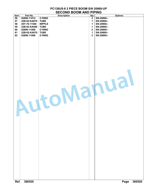 Komatsu PC138US-8 2 Piece Boom Hydraulic Excavator Parts Manual 20868-UP-4