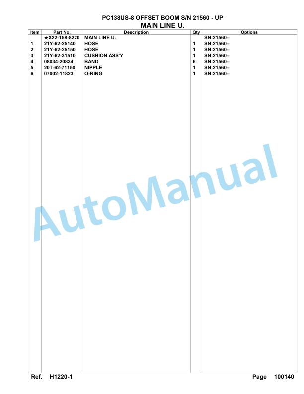Komatsu PC138US-8 Offset Boom Hydraulic Excavator Parts Manual 21560 - UP-2