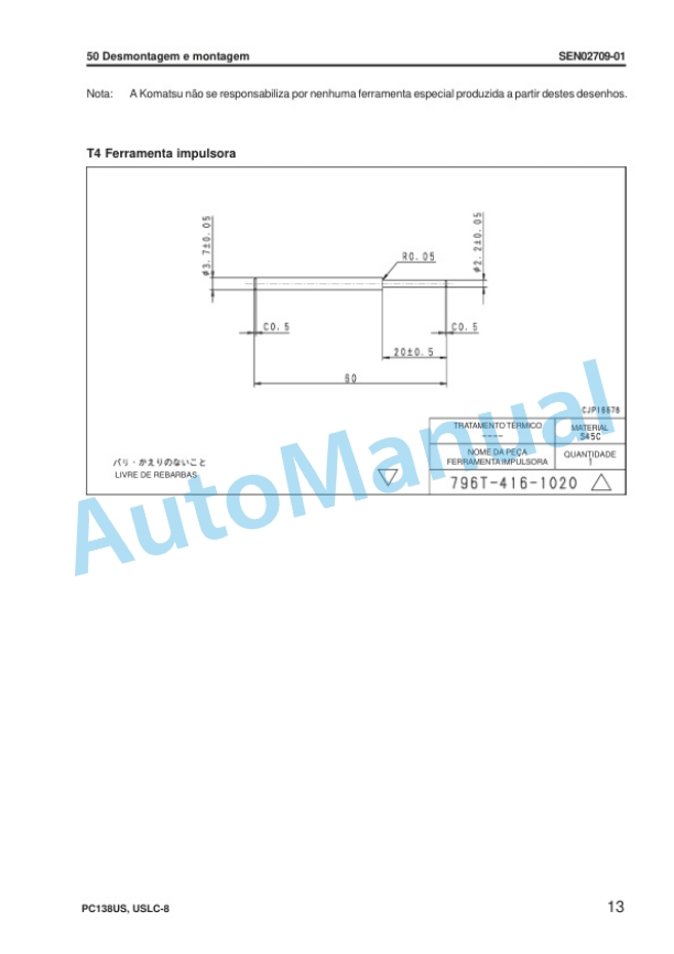 Komatsu PC138US-8, PC138USLC-8 Galeo Hydraulic Excavator Shop Manual KPBM196806-5
