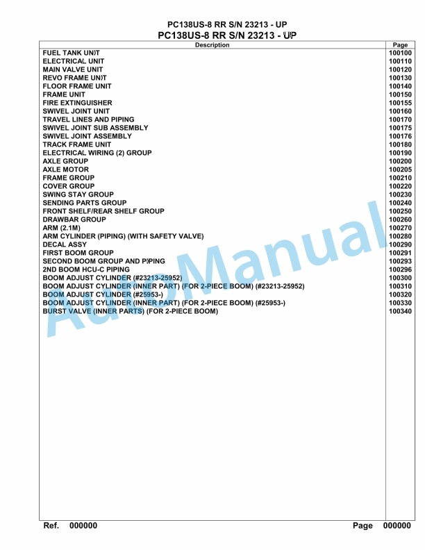 Komatsu PC138US-8 RR Hydraulic Excavator Parts Manual 23213 - UP