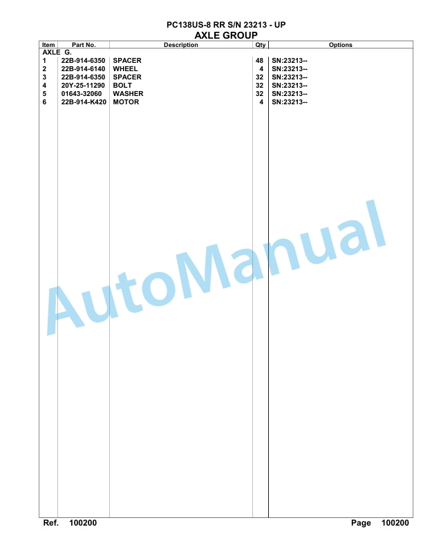 Komatsu PC138US-8 RR Hydraulic Excavator Parts Manual 23213 - UP-4