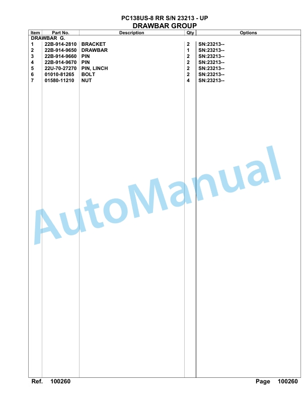 Komatsu PC138US-8 RR Hydraulic Excavator Parts Manual 23213 - UP-5
