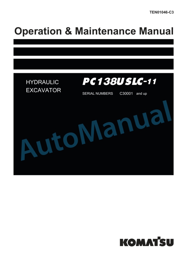 Komatsu PC138USLC-11 Hydraulic Excavator Operation and Maintenance Manual TEN01046-C3