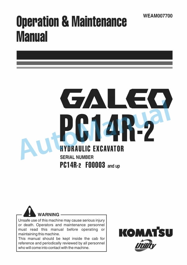 Komatsu PC14R-2 Galeo Hydraulic Excavator Operation and Maintenance Manual WEAM007700