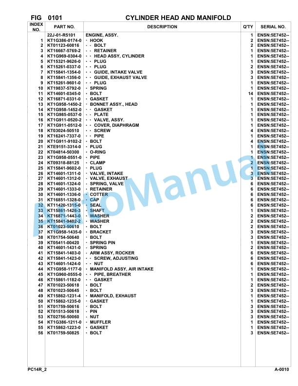 Komatsu PC14R-2 Hydraulic Excavator Parts Manual F0003-UP-4