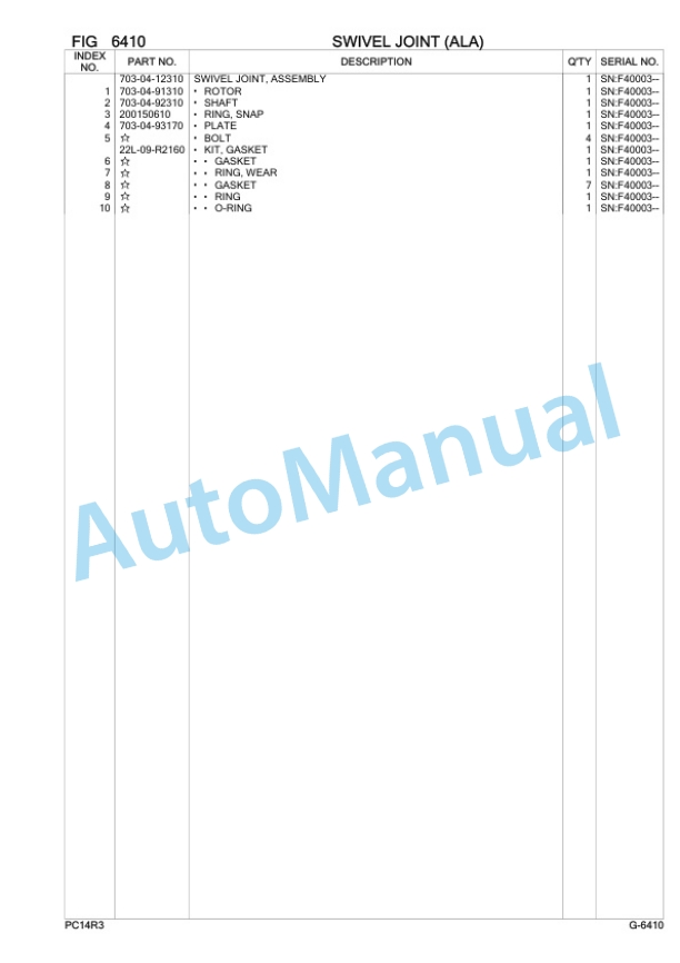 Komatsu PC14R-3 Hydraulic Excavator Parts Manual 7U2780-4