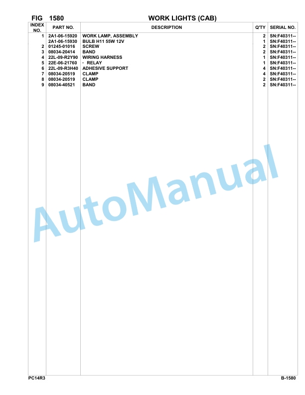 Komatsu PC14R-3 Hydraulic Excavator Parts Manual F40003-UP-2