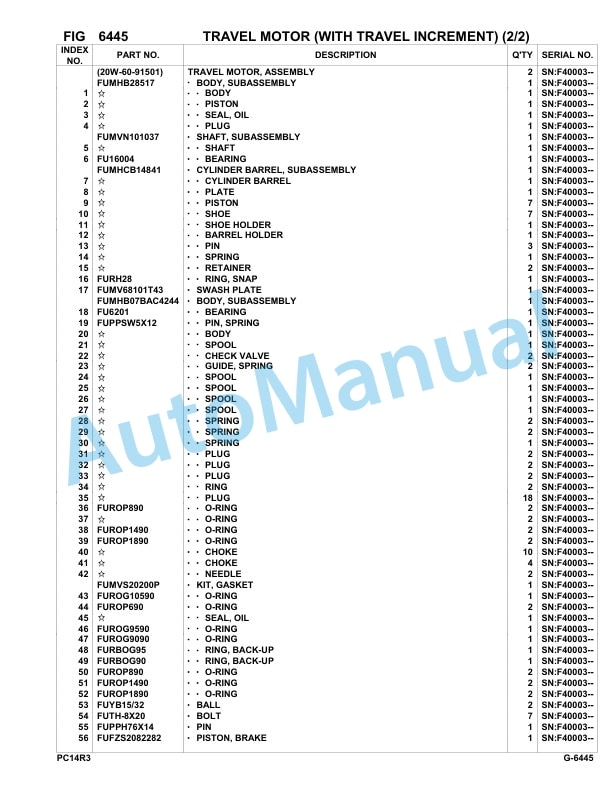 Komatsu PC14R-3 Hydraulic Excavator Parts Manual F40003-UP-4