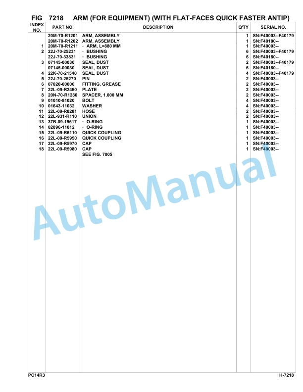 Komatsu PC14R-3 Hydraulic Excavator Parts Manual F40003-UP-5