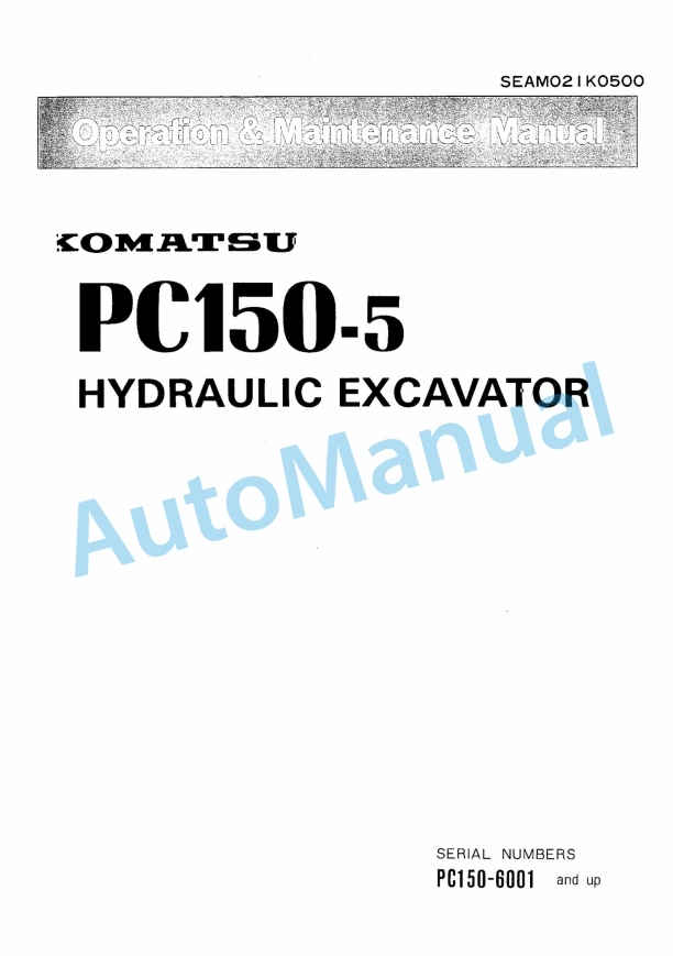 Komatsu PC150-5 Hydraulic Excavator Operation and Maintenance Manual SEAM021K0500