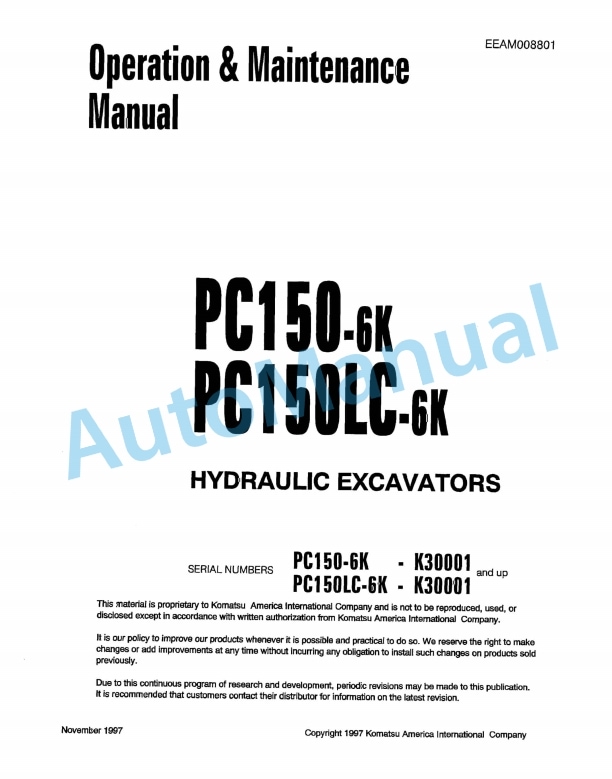 Komatsu PC150-6K, PC150LC-6K Hydraulic Excavator Operation and Maintenance Manual EEAM008801