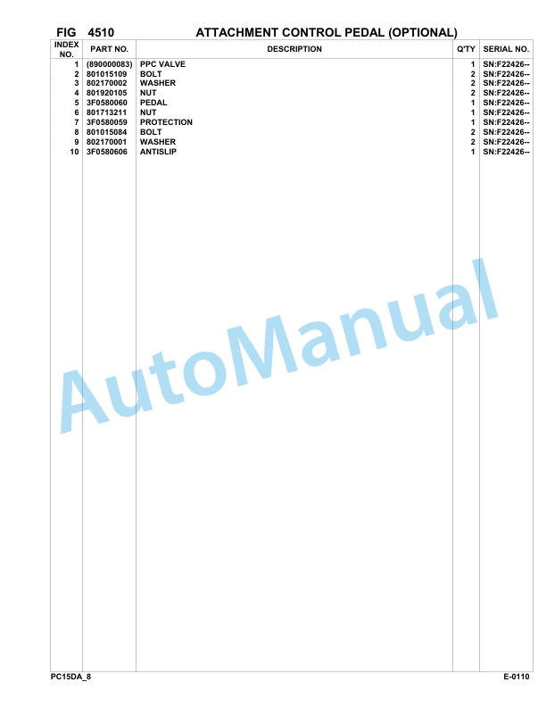 Komatsu PC15R-8 Deluxe Hydraulic Excavator Parts Manual F22426-Up-3