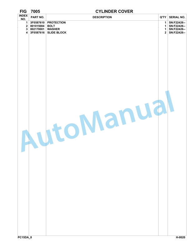 Komatsu PC15R-8 Deluxe Hydraulic Excavator Parts Manual F22426-Up-5