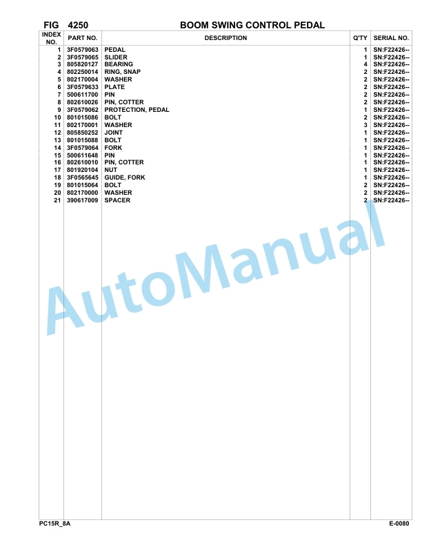 Komatsu PC15R-8 Hydraulic Excavator Parts Manual F22426-Up-3