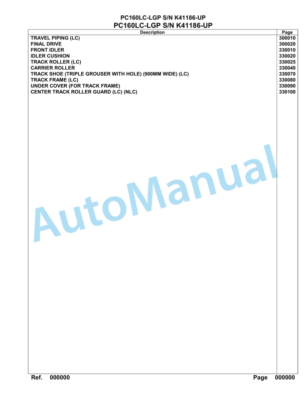 Komatsu PC160LC, 160LGP Hydraulic Excavator Parts Manual K41186-UP