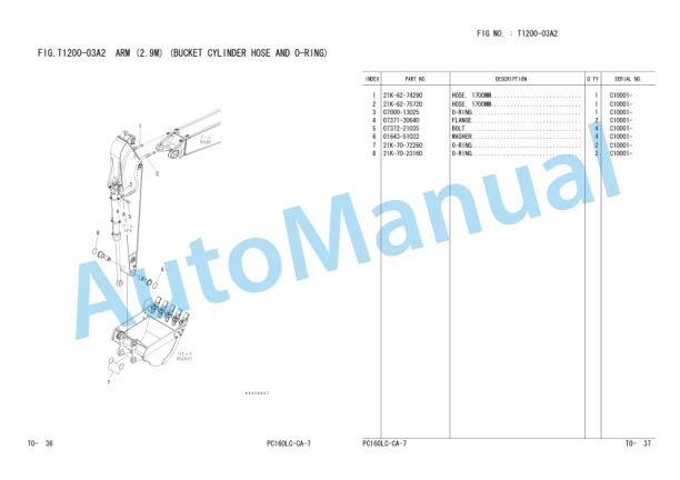 Komatsu PC160LC-7 Hydraulic Excavator Parts Manual FEN00436-02-4