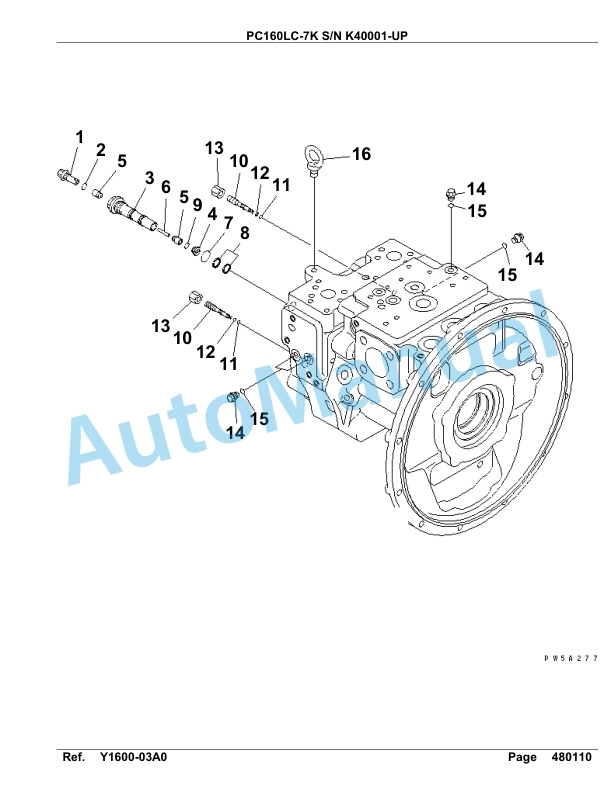 Komatsu PC160LC-7K Hydraulic Excavator Parts Manual SAA4D12U-5