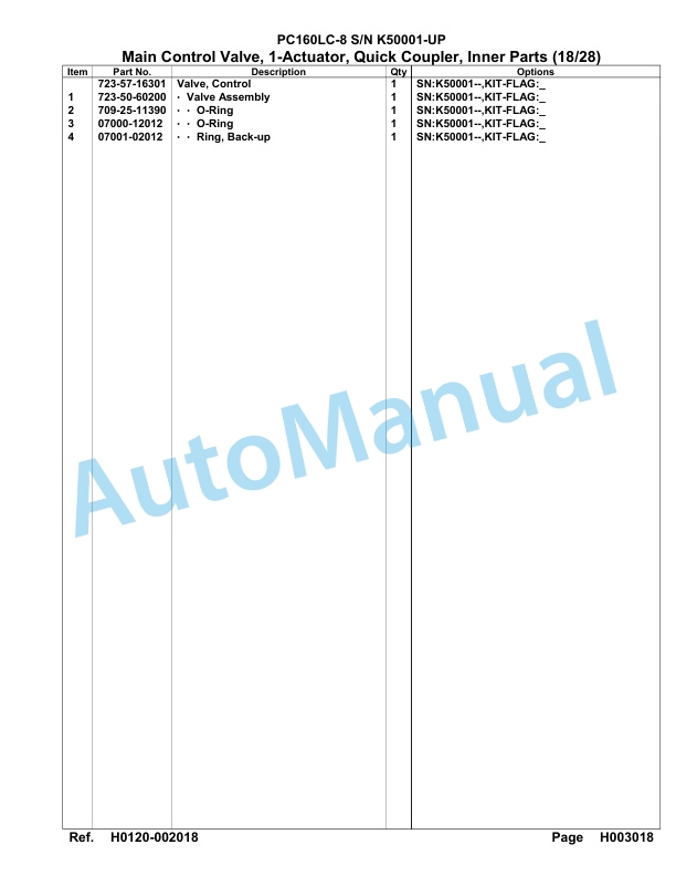 Komatsu PC160LC-8 Hydraulic Excavator Parts Manual K50001-UP-2