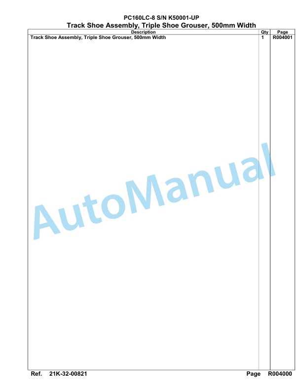 Komatsu PC160LC-8 Hydraulic Excavator Parts Manual K50001-UP-5