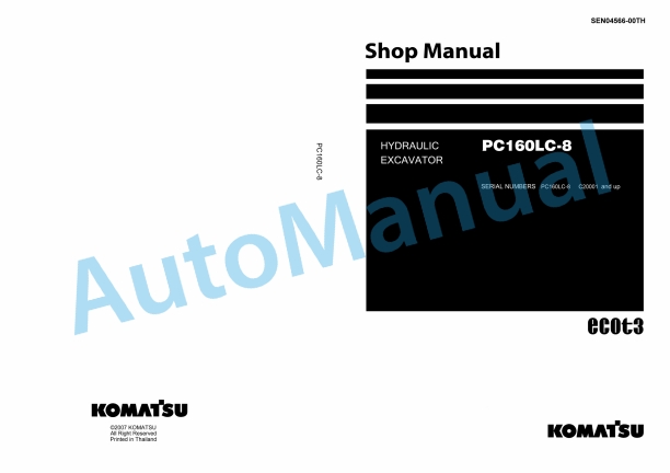 Komatsu PC160LC-8 Hydraulic Excavator Shop Manual SEN04566-00TH