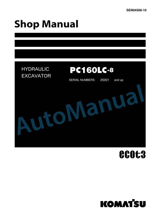 Komatsu PC160LC-8 Hydraulic Excavator Shop Manual SEN04566-10